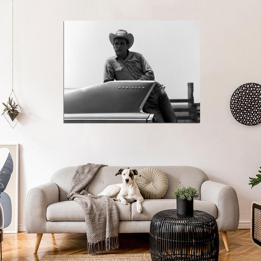 Paul Newman Cowboy Retro Vintage BW Wall Art Print Poster