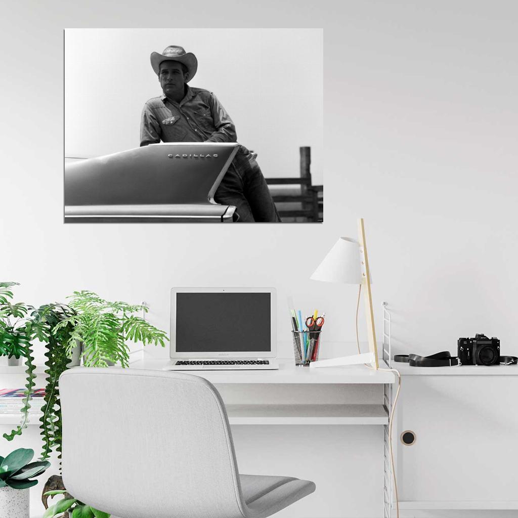 Paul Newman Cowboy Retro Vintage BW Wall Art Print Poster