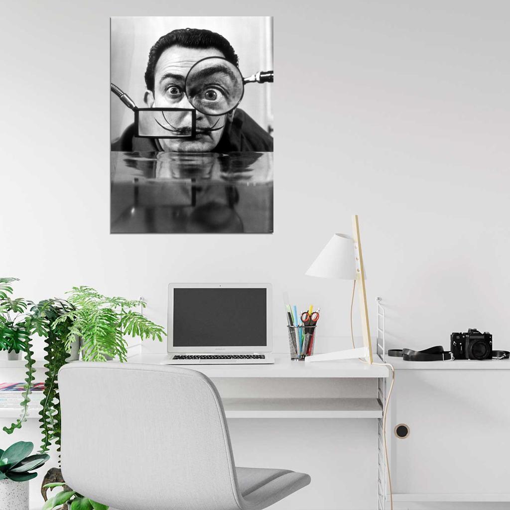 Salvador Dali Portrait Cool Retro Vintage BW Wall Art Print Poster
