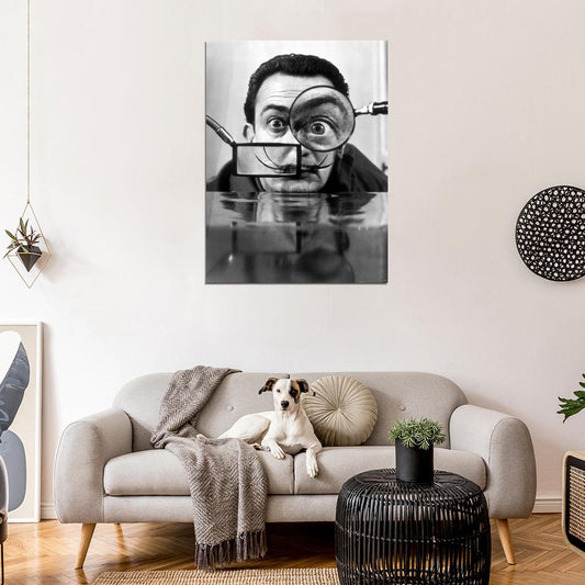 Salvador Dali Portrait Cool Retro Vintage BW Wall Art Print Poster
