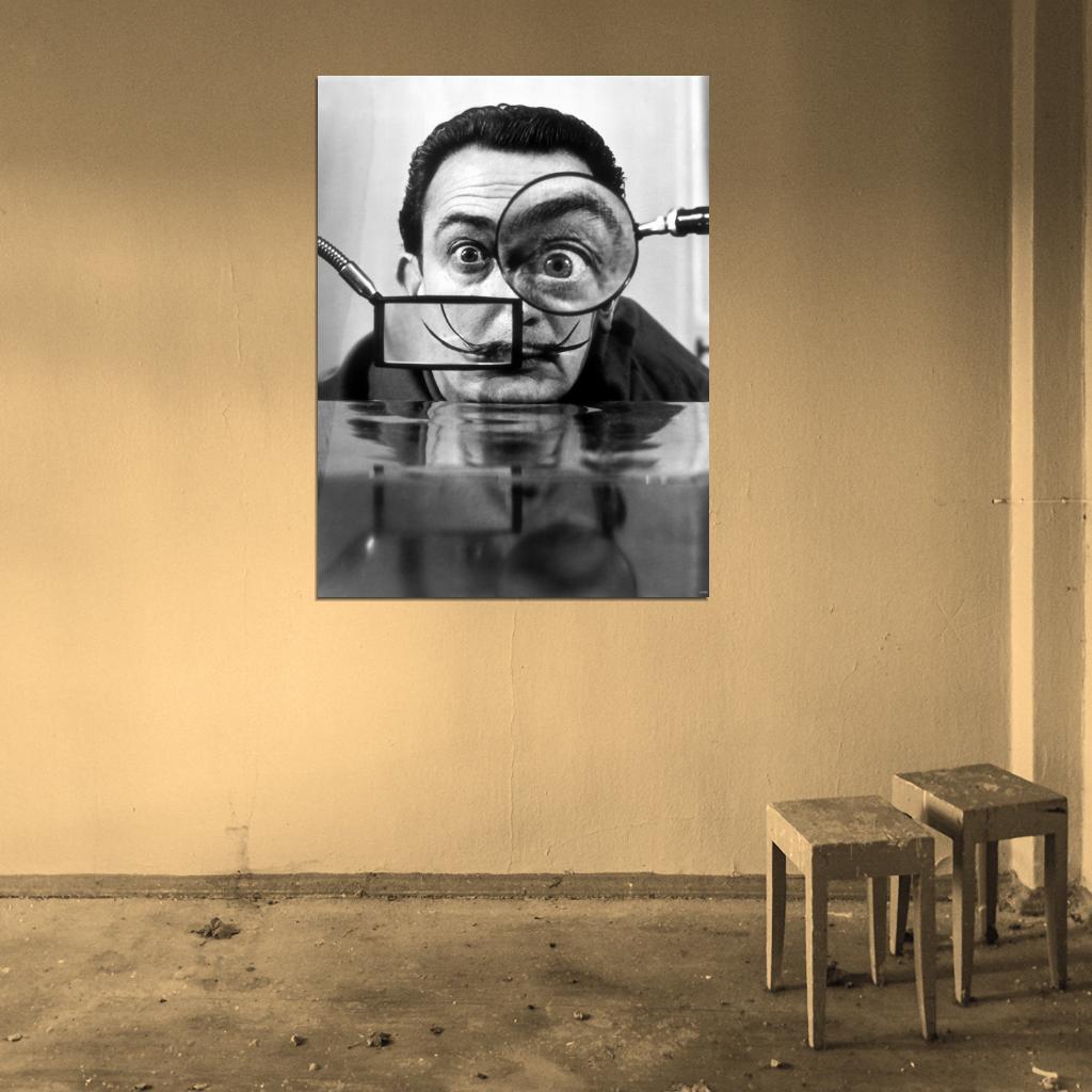 Salvador Dali Portrait Cool Retro Vintage BW Wall Art Print Poster
