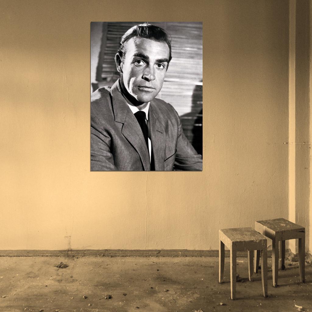 Sean Connery Portrait Actor Retro Vintage BW Wall Art Print Poster