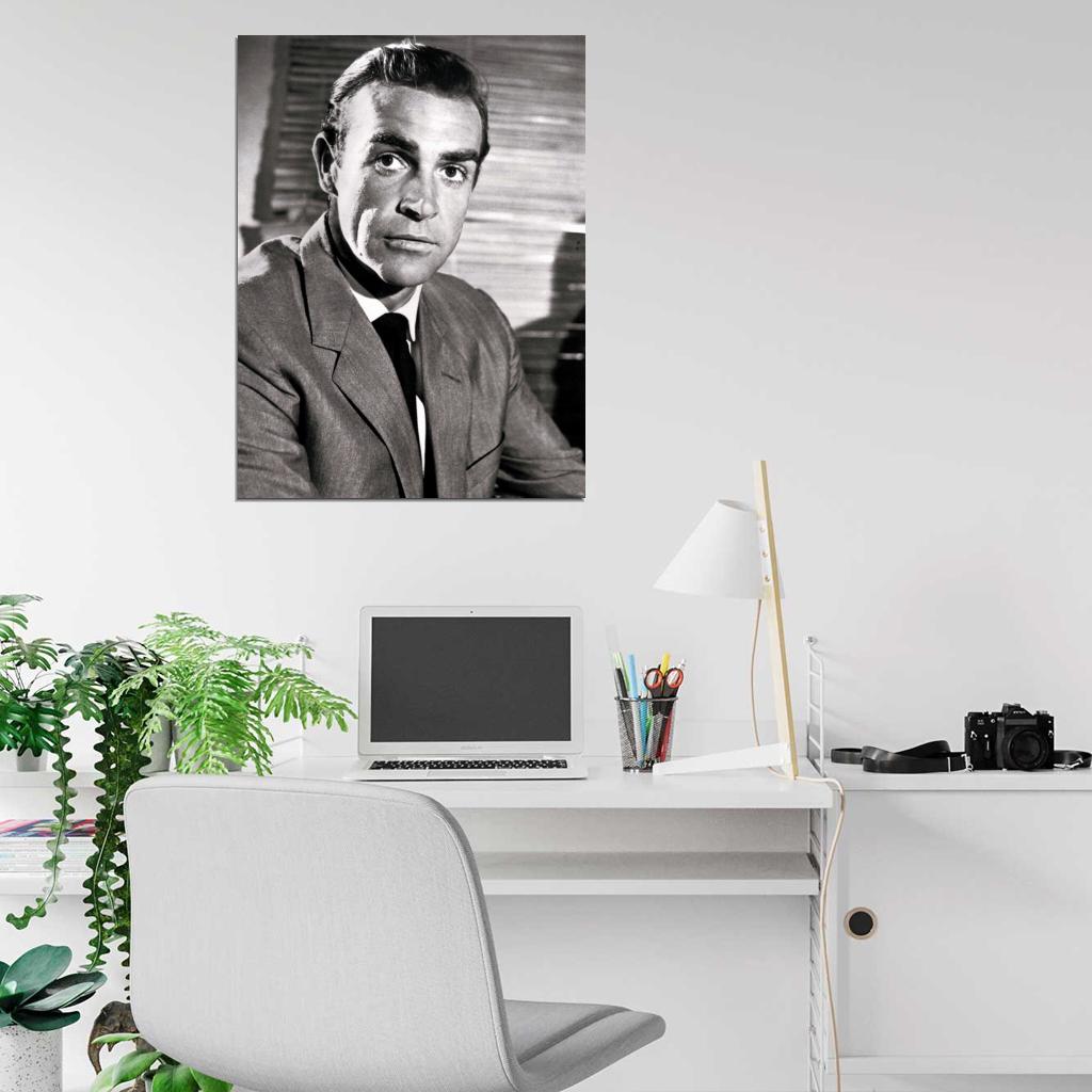 Sean Connery Portrait Actor Retro Vintage BW Wall Art Print Poster