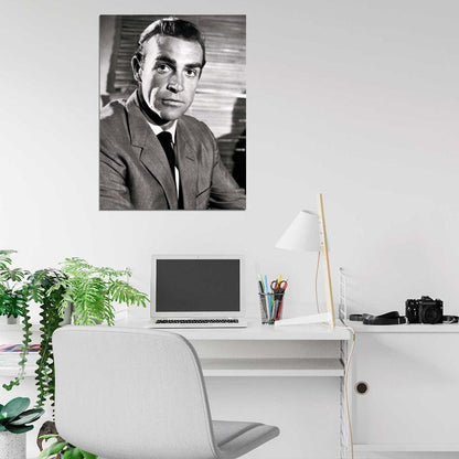 Sean Connery Portrait Actor Retro Vintage BW Wall Art Print Poster