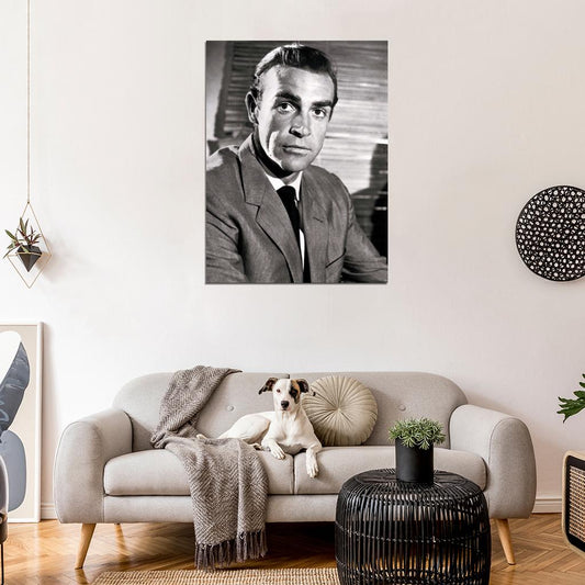 Sean Connery Portrait Actor Retro Vintage BW Wall Art Print Poster