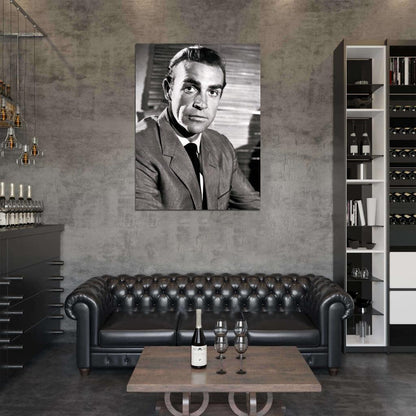 Sean Connery Portrait Actor Retro Vintage BW Wall Art Print Poster