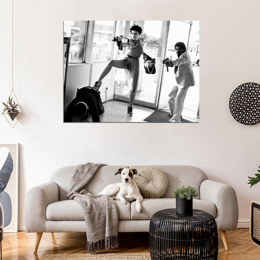 Sharon Stone Gun Awesome Cool Woman Vintage BW Wall Art Print Poster