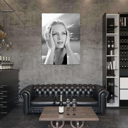 Uma Thurman Beautiful Portrait Actress BW Wall Art Print Poster