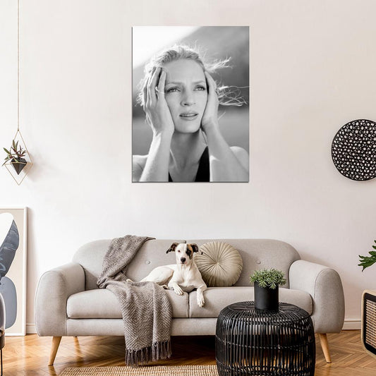 Uma Thurman Beautiful Portrait Actress BW Wall Art Print Poster