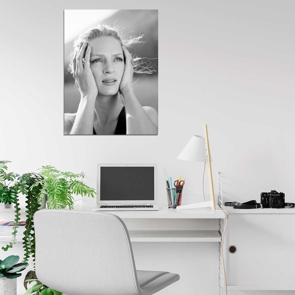 Uma Thurman Beautiful Portrait Actress BW Wall Art Print Poster