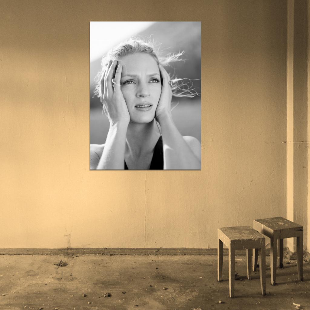 Uma Thurman Beautiful Portrait Actress BW Wall Art Print Poster