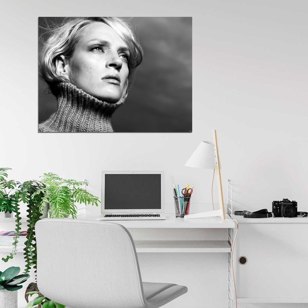 Uma Thurman Awesome Beautiful Portrait Eyes BW Wall Art Print Poster
