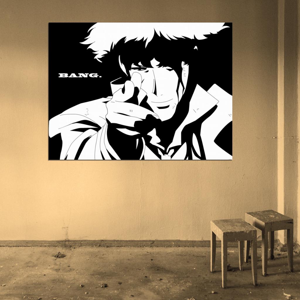 Cowboy Bebop Spike Spiegel Awesome BW Anime Manga Art Wall Art Print Poster