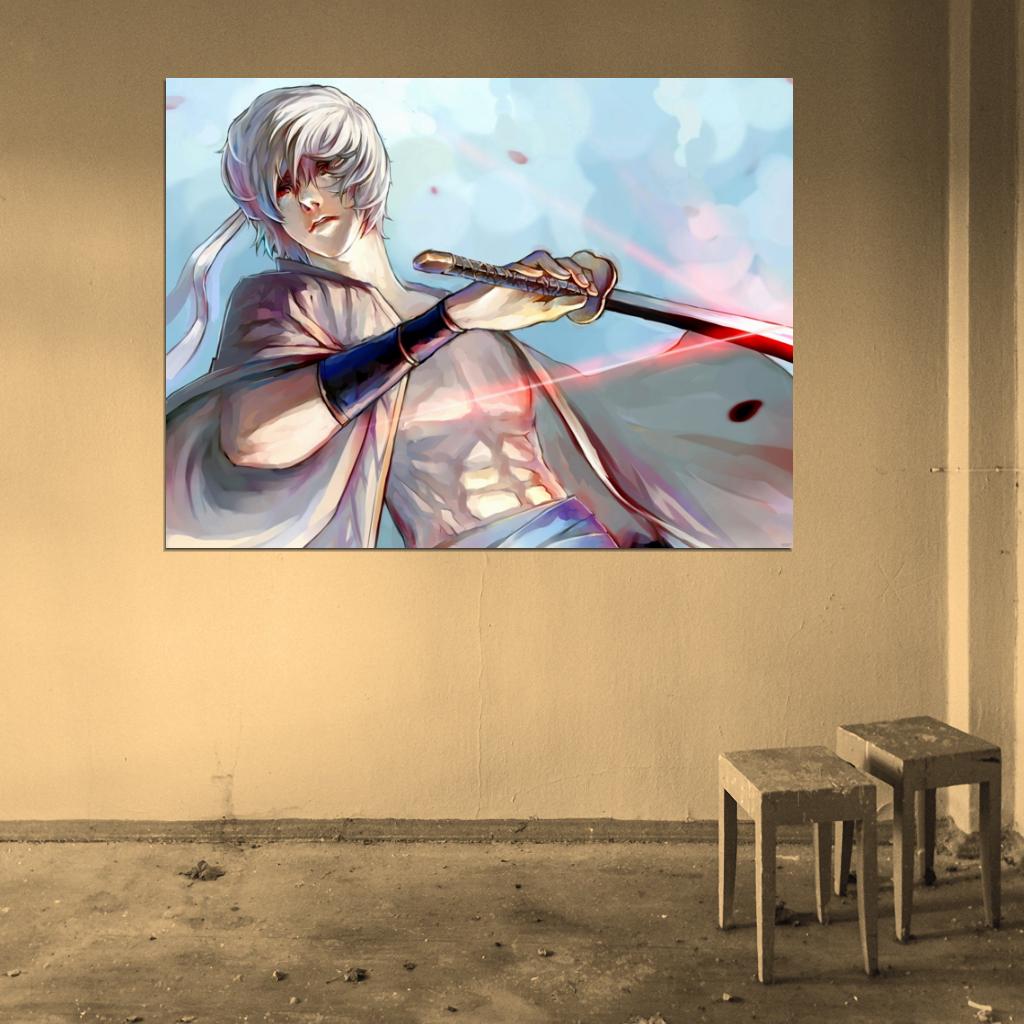 Gintama Sakata Gintoki Awesome Katana Anime Manga Art Wall Art Print Poster