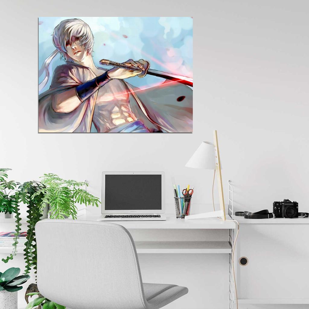 Gintama Sakata Gintoki Awesome Katana Anime Manga Art Wall Art Print Poster