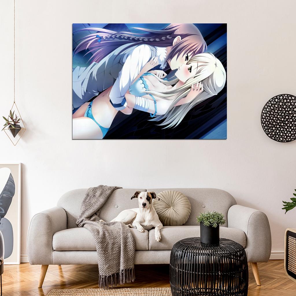 Yuri Girls Love Kiss Beautiful Hot Underwear Boobs Amazing Anime Manga Art Wall Art Print Poster