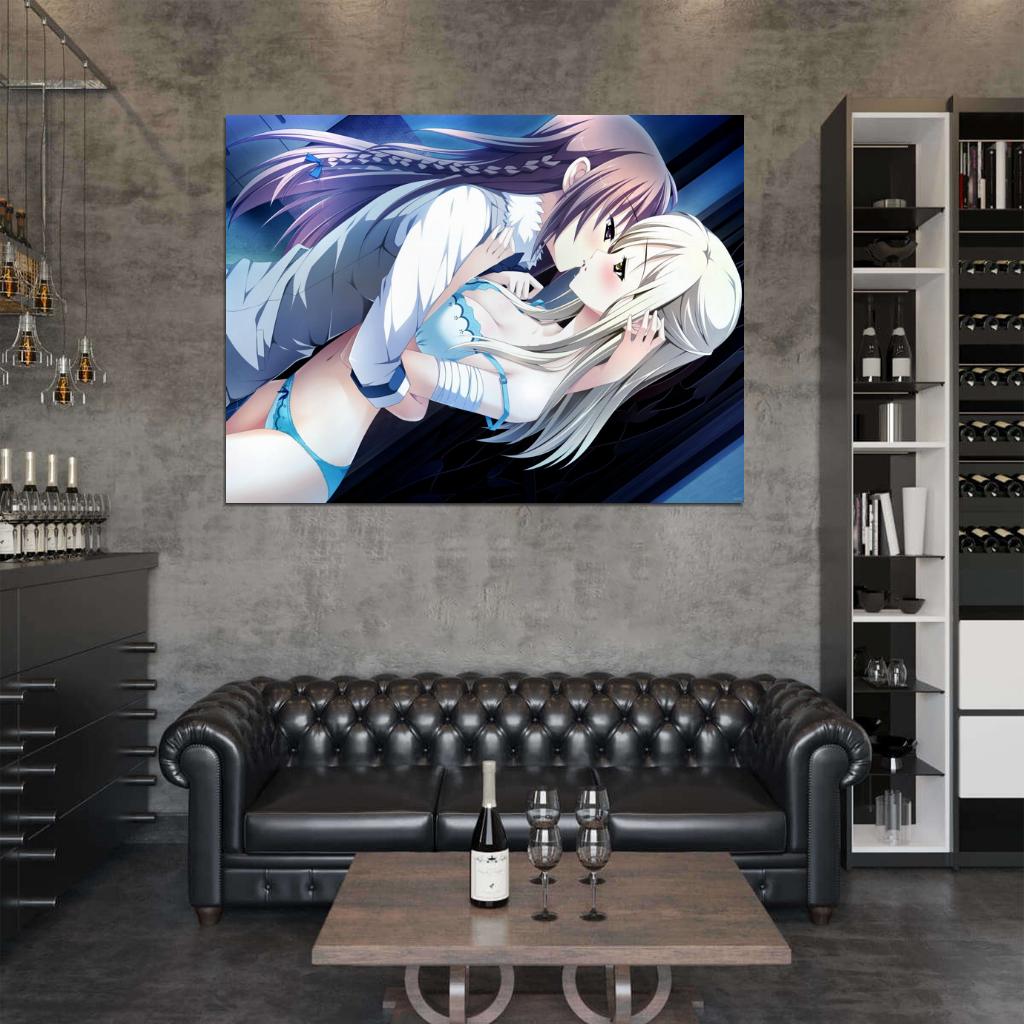 Yuri Girls Love Kiss Beautiful Hot Underwear Boobs Amazing Anime Manga Art Wall Art Print Poster