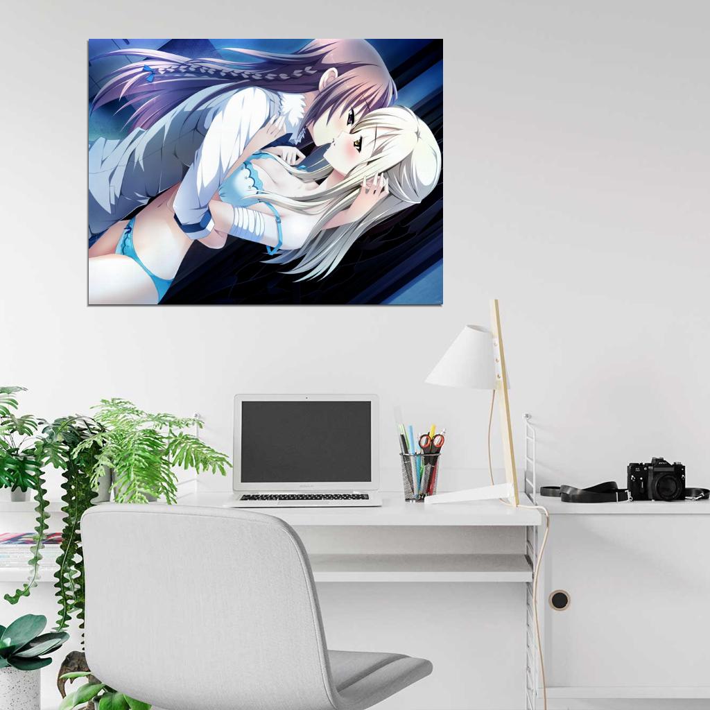 Yuri Girls Love Kiss Beautiful Hot Underwear Boobs Amazing Anime Manga Art Wall Art Print Poster