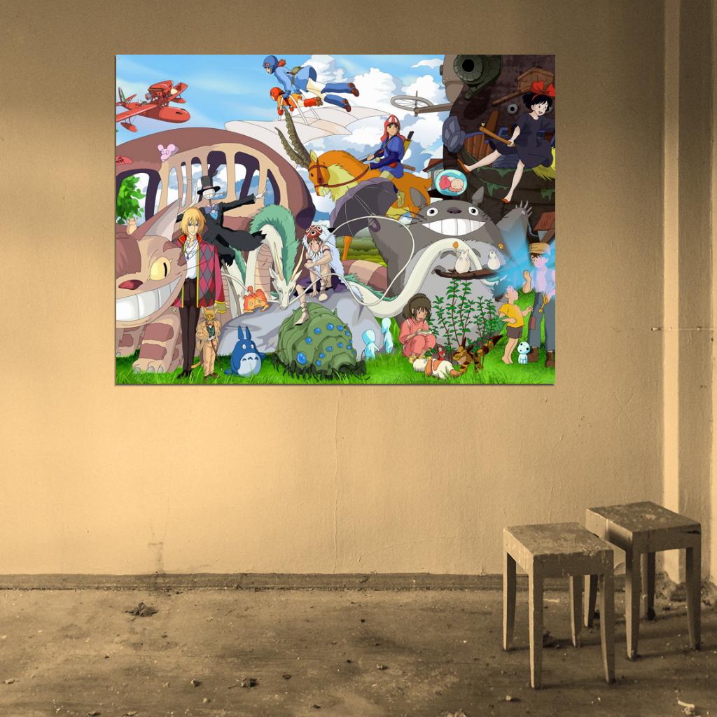 My Neighbor Totoro Howl's Moving Castle Princess Mononoke Spirited Away Beautiful Anime Manga Art Wall Art Print Poster