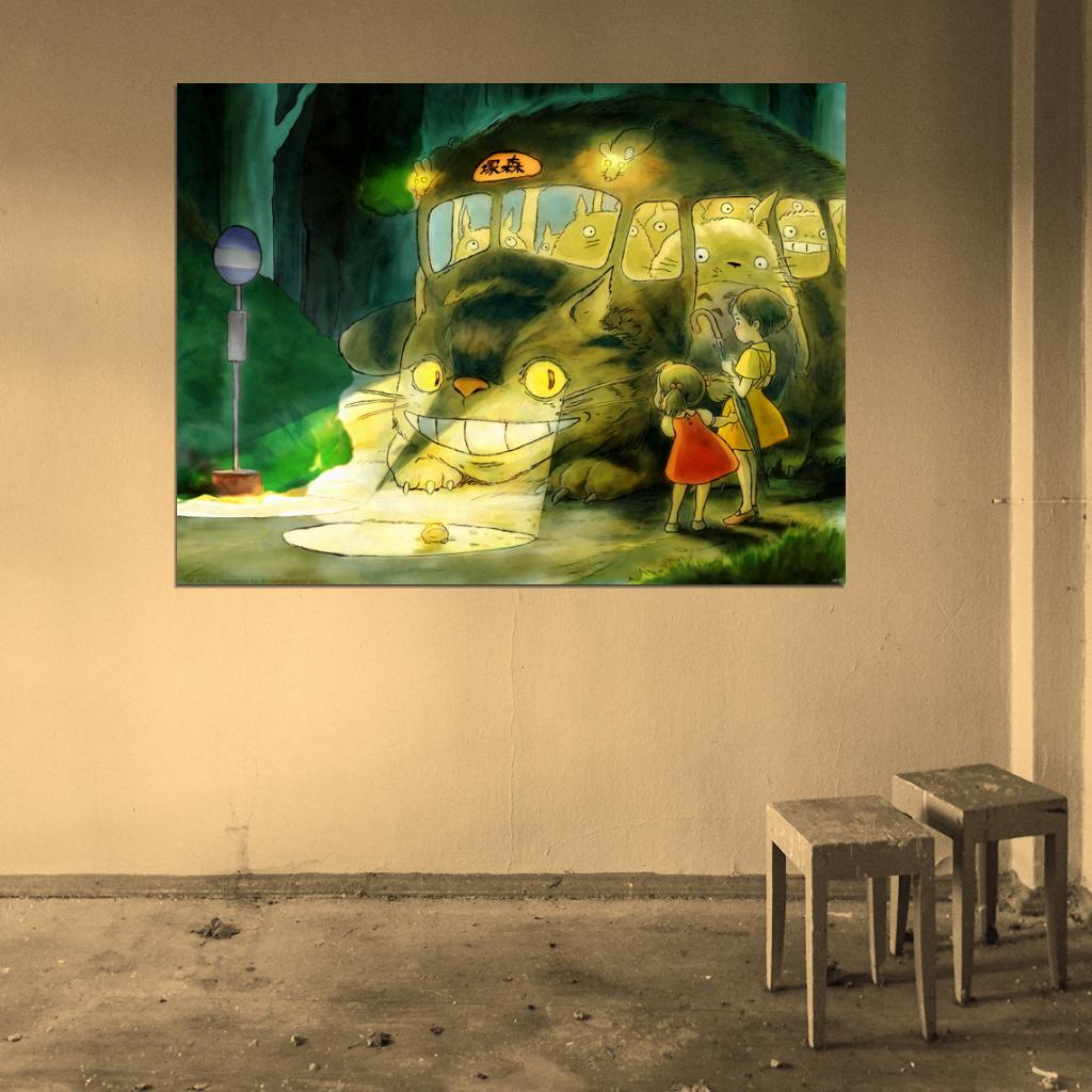 My Neighbor Totoro Catbus Beautiful Painting Cat Bus Tonari no Totoro Anime Manga Art Wall Art Print Poster