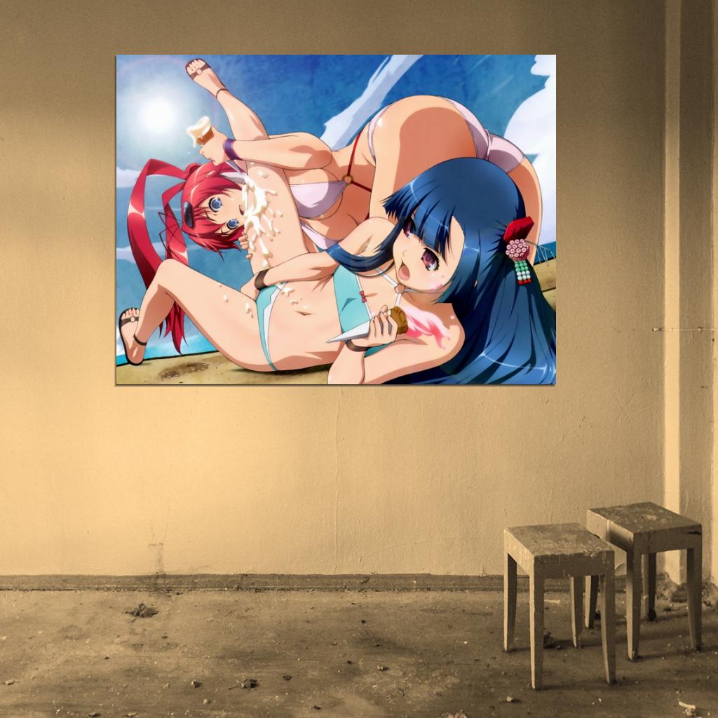 Hot Girls Cute Boobs Underwear Beautiful Ecchi Yuri Anime Manga Art Wall Art Print Poster