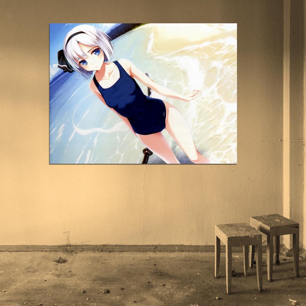 Youmu Konpaku Touhou Project Hot Cute Girl Swimsuit Anime Manga Art Wall Art Print Poster