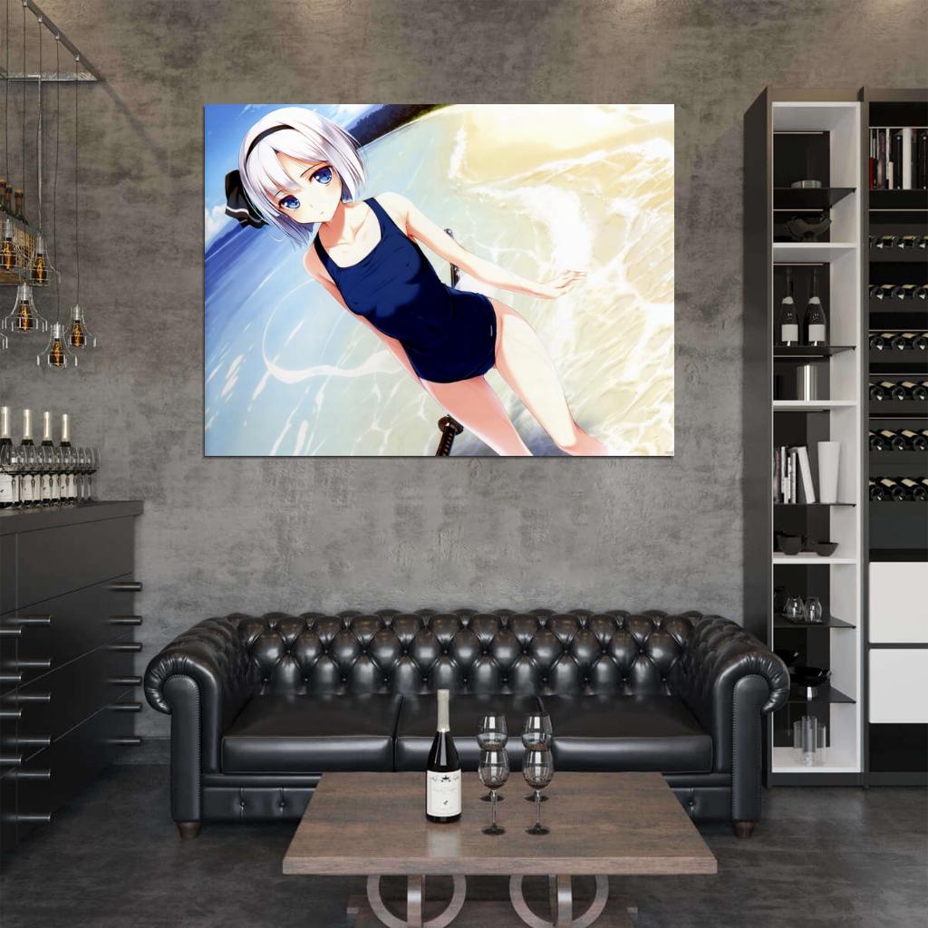 Youmu Konpaku Touhou Project Hot Cute Girl Swimsuit Anime Manga Art Wall Art Print Poster