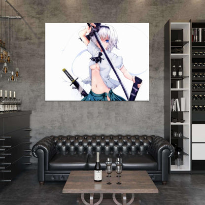 Youmu Konpaku Touhou Project Hot Topless Girl Katana Anime Manga Art Wall Art Print Poster
