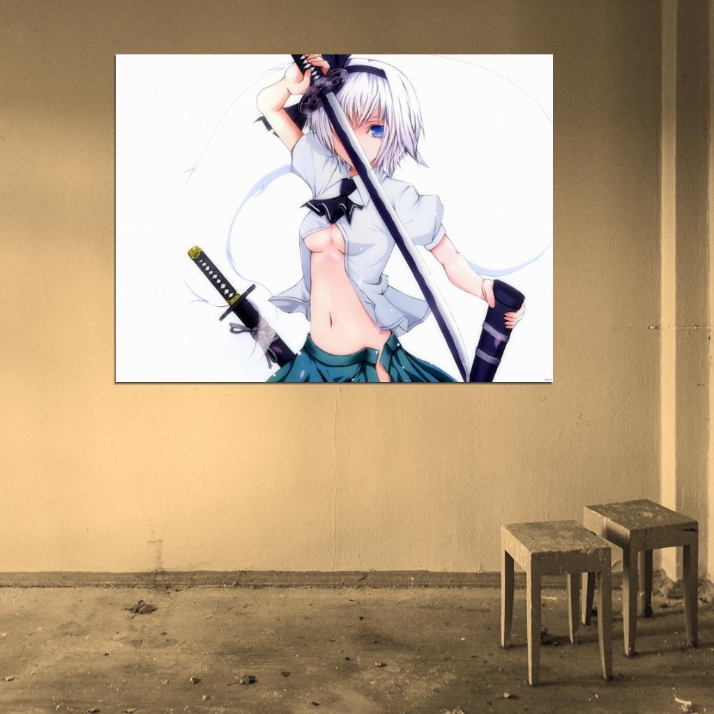 Youmu Konpaku Touhou Project Hot Topless Girl Katana Anime Manga Art Wall Art Print Poster
