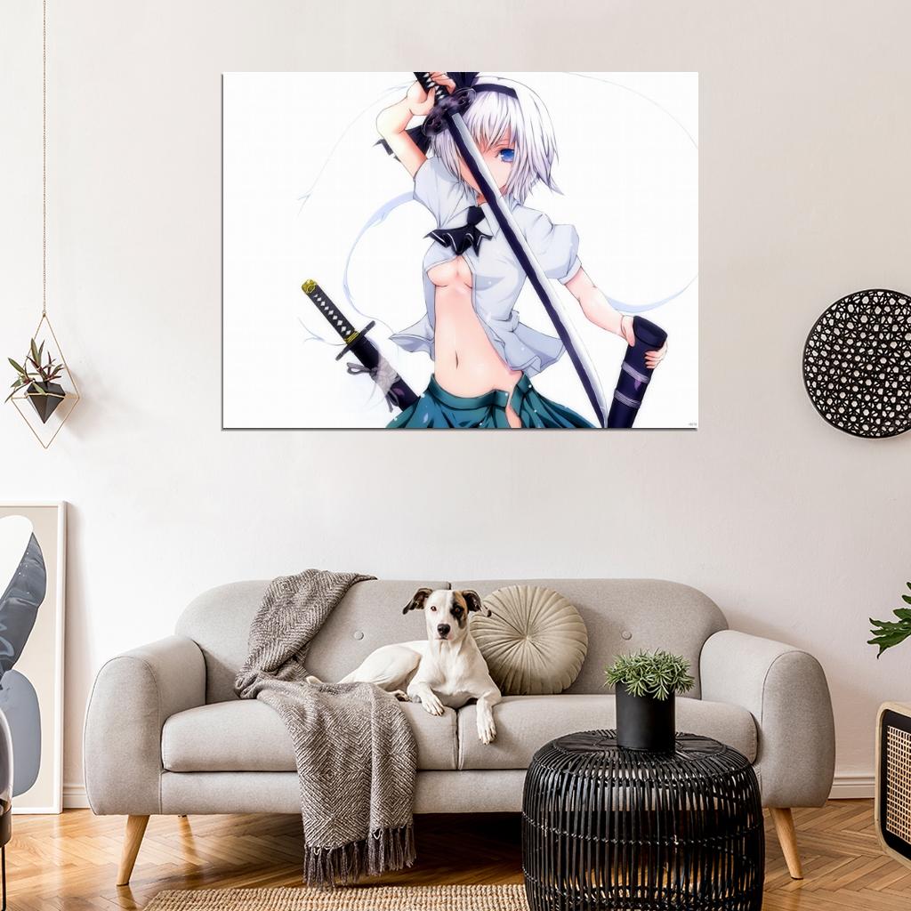 Youmu Konpaku Touhou Project Hot Topless Girl Katana Anime Manga Art Wall Art Print Poster