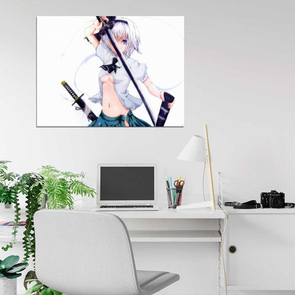 Youmu Konpaku Touhou Project Hot Topless Girl Katana Anime Manga Art Wall Art Print Poster