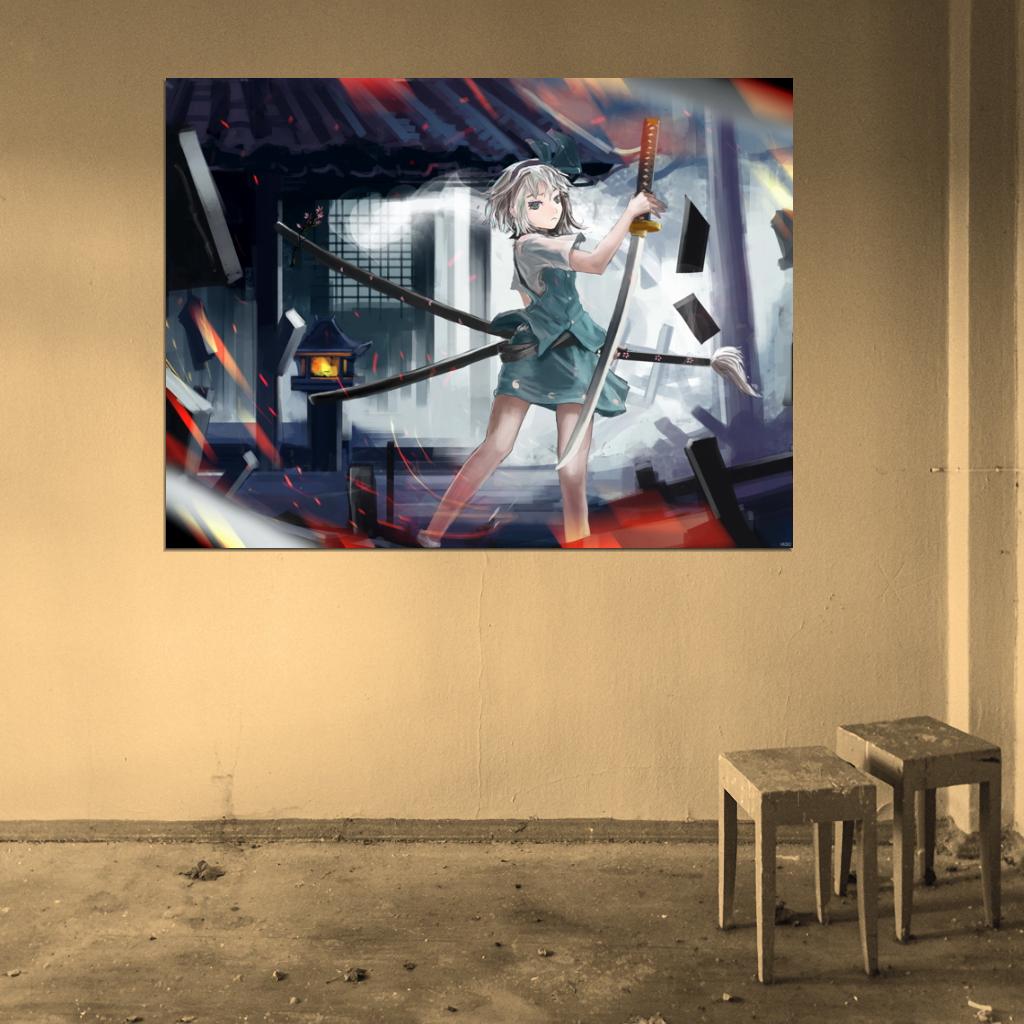 Youmu Konpaku Touhou Project Beautiful Girl Weapon Katana Anime Manga Art Wall Art Print Poster