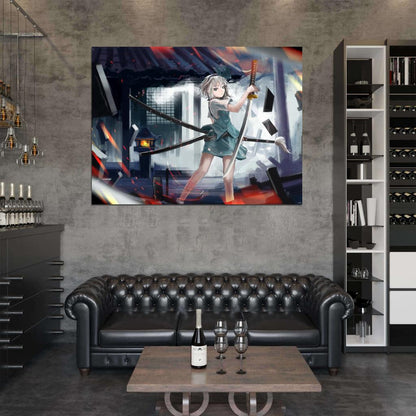 Youmu Konpaku Touhou Project Beautiful Girl Weapon Katana Anime Manga Art Wall Art Print Poster