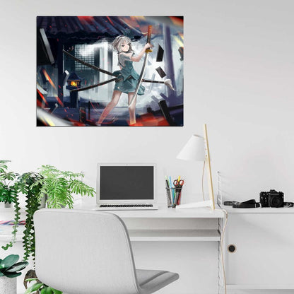 Youmu Konpaku Touhou Project Beautiful Girl Weapon Katana Anime Manga Art Wall Art Print Poster
