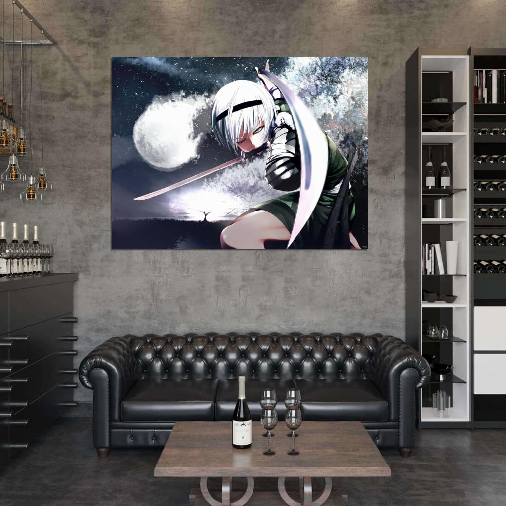 Youmu Konpaku Touhou Project Beautiful Girl Katana Awesome Anime Manga Art Wall Art Print Poster