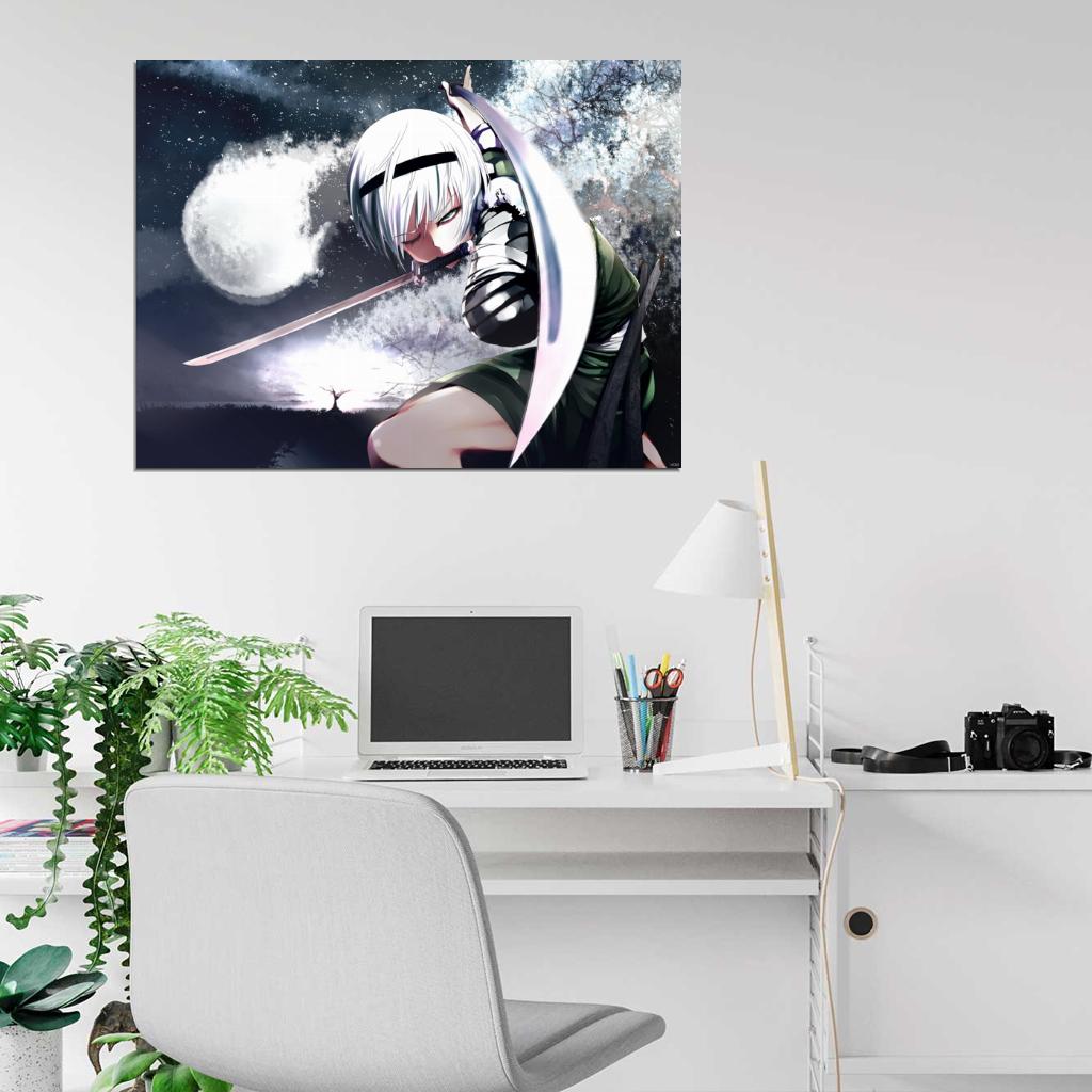 Youmu Konpaku Touhou Project Beautiful Girl Katana Awesome Anime Manga Art Wall Art Print Poster