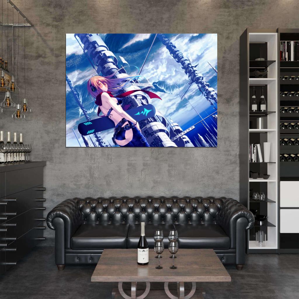 Hot Beautiful Girl Amazing Sci-Fi City Anime Manga Art Wall Art Print Poster