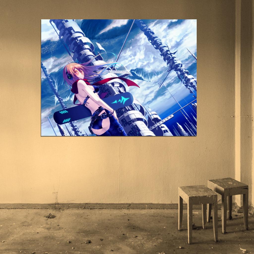 Hot Beautiful Girl Amazing Sci-Fi City Anime Manga Art Wall Art Print Poster