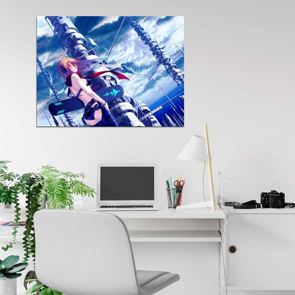 Hot Beautiful Girl Amazing Sci-Fi City Anime Manga Art Wall Art Print Poster