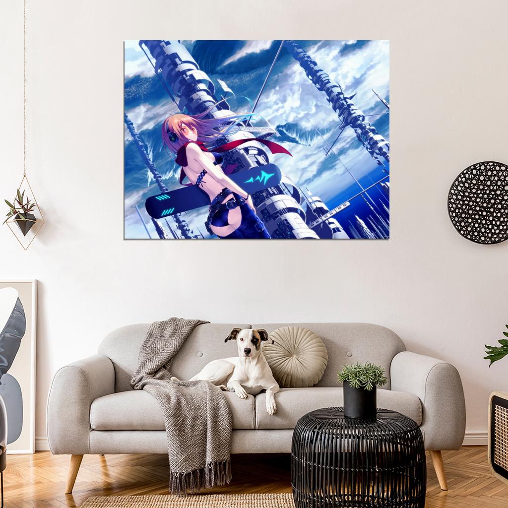 Hot Beautiful Girl Amazing Sci-Fi City Anime Manga Art Wall Art Print Poster