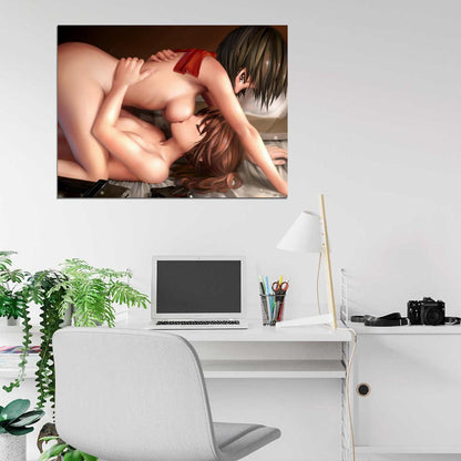 Yuri Hot Wet Nude Lesbian Girls Naked Tits Anime Manga Art Wall Art Print Poster
