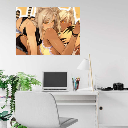 Yuri Catgirls Neko Beautiful Hot Babes Anime Manga Art Wall Art Print Poster