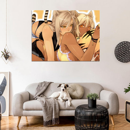 Yuri Catgirls Neko Beautiful Hot Babes Anime Manga Art Wall Art Print Poster