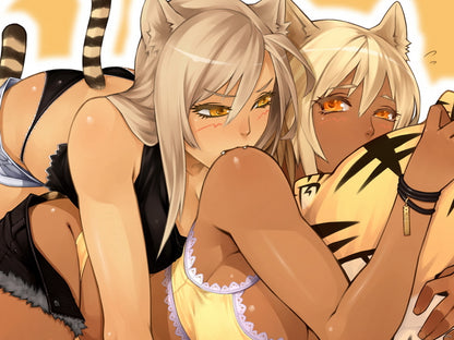 Yuri Catgirls Neko Beautiful Hot Babes Anime Manga Art Wall Art Print Poster