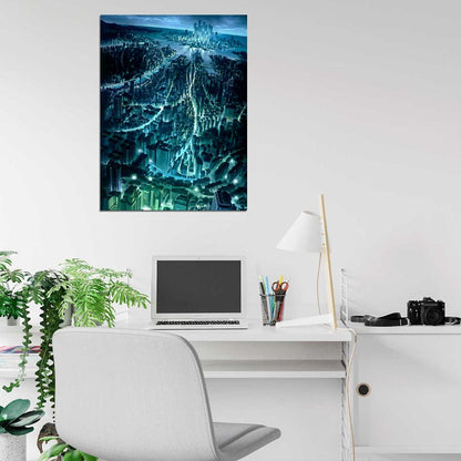 Night City Lights Skyscrapers Anime Manga Art Wall Art Print Poster