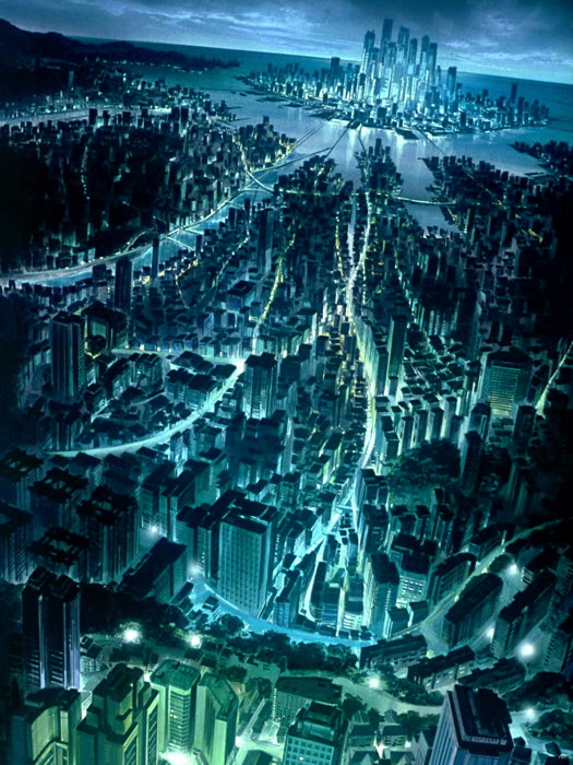 Night City Lights Skyscrapers Anime Manga Art Wall Art Print Poster