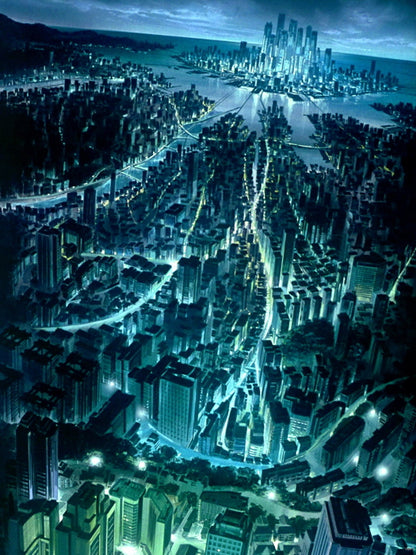 Night City Lights Skyscrapers Anime Manga Art Wall Art Print Poster
