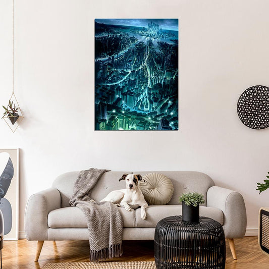 Night City Lights Skyscrapers Anime Manga Art Wall Art Print Poster