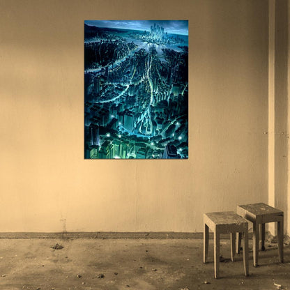 Night City Lights Skyscrapers Anime Manga Art Wall Art Print Poster