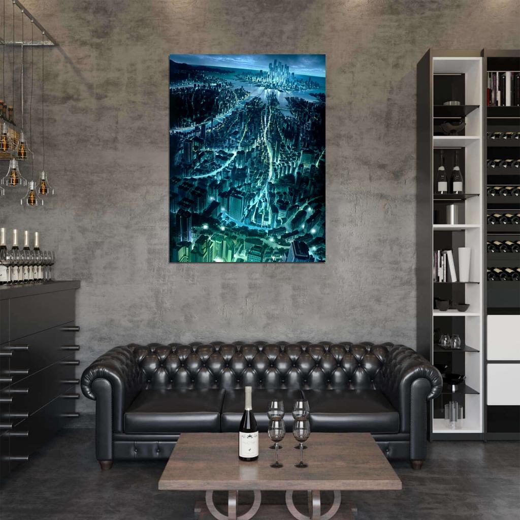 Night City Lights Skyscrapers Anime Manga Art Wall Art Print Poster